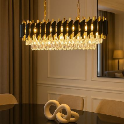 Kronleuchter mit Kette CRISTAL 10xE14/10W/230V schwarz/gold