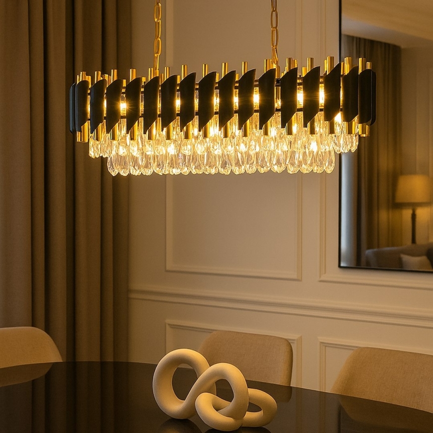 Kronleuchter mit Kette CRISTAL 10xE14/10W/230V schwarz/gold