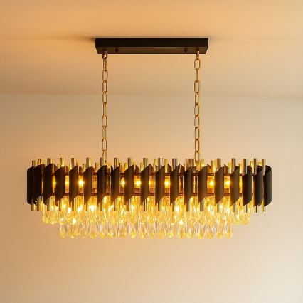 Kronleuchter mit Kette CRISTAL 10xE14/10W/230V schwarz/gold