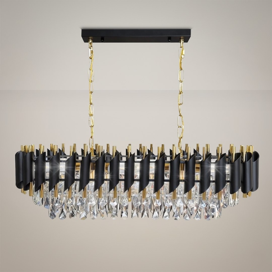 Kronleuchter mit Kette CRISTAL 10xE14/10W/230V schwarz/gold