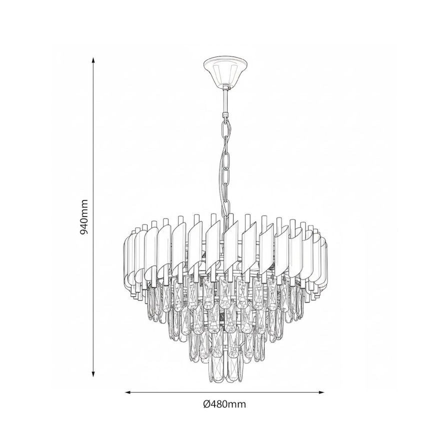 Kronleuchter mit Kette CRISTAL 7xE14/10W/230V schwarz/gold