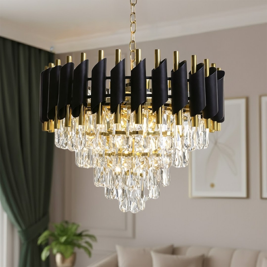 Kronleuchter mit Kette CRISTAL 7xE14/10W/230V Ø 48 cm schwarz/gold