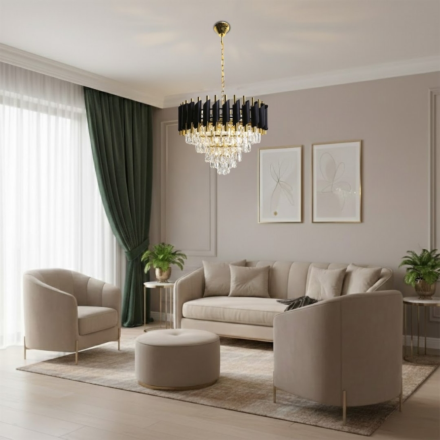 Kronleuchter mit Kette CRISTAL 7xE14/10W/230V Ø 48 cm schwarz/gold