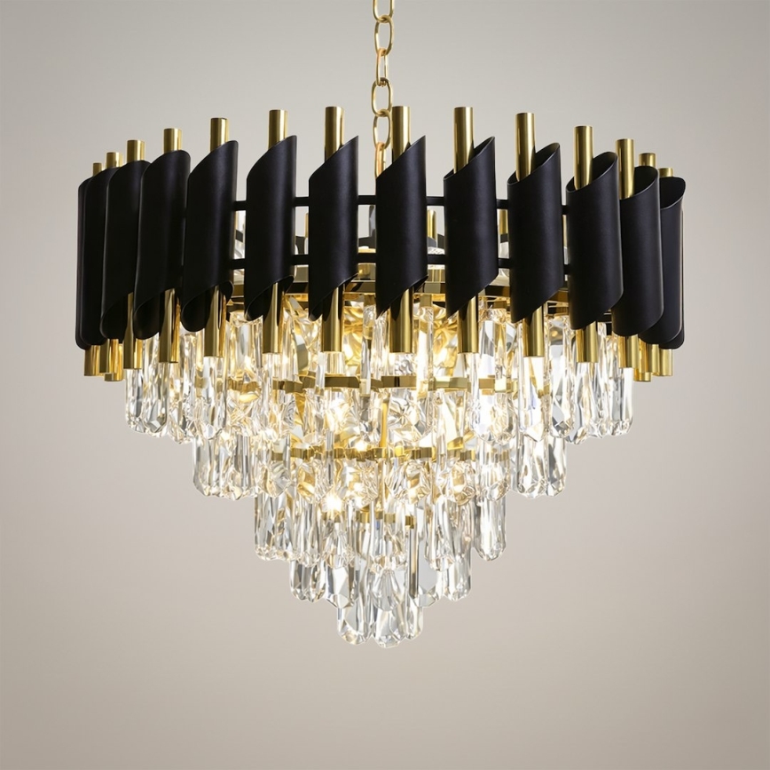 Kronleuchter mit Kette CRISTAL 7xE14/10W/230V Ø 48 cm schwarz/gold