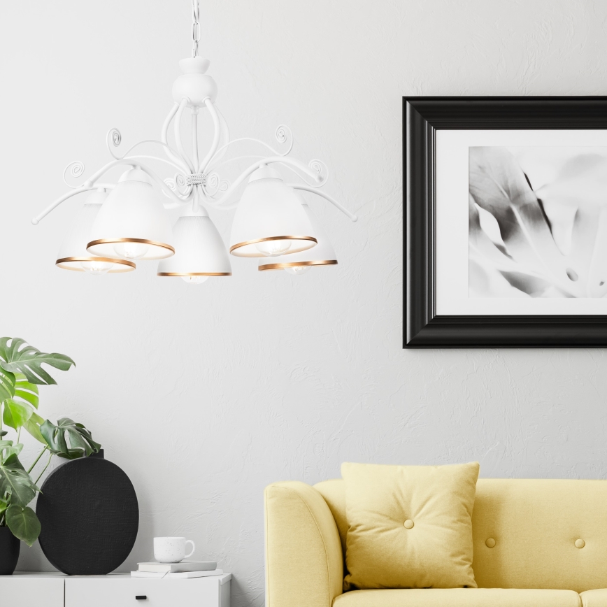 Kronleuchter mit Kette RETRO II 5xE27/60W/230V weiß