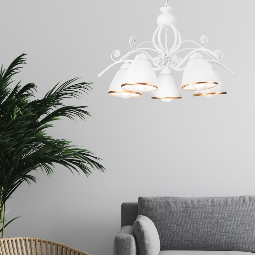 Kronleuchter mit Kette RETRO II 5xE27/60W/230V weiß