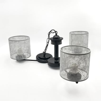 Kronleuchter mit Kette ROSA, 3x E27/60W/230V, schwarz/grau