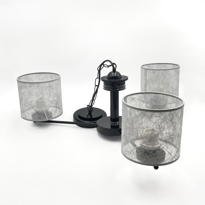 Kronleuchter mit Kette ROSA, 3x E27/60W/230V, schwarz/grau