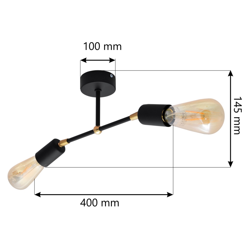 Kronleuchter ROSETTE 2xE27/15W/230V schwarz/gold