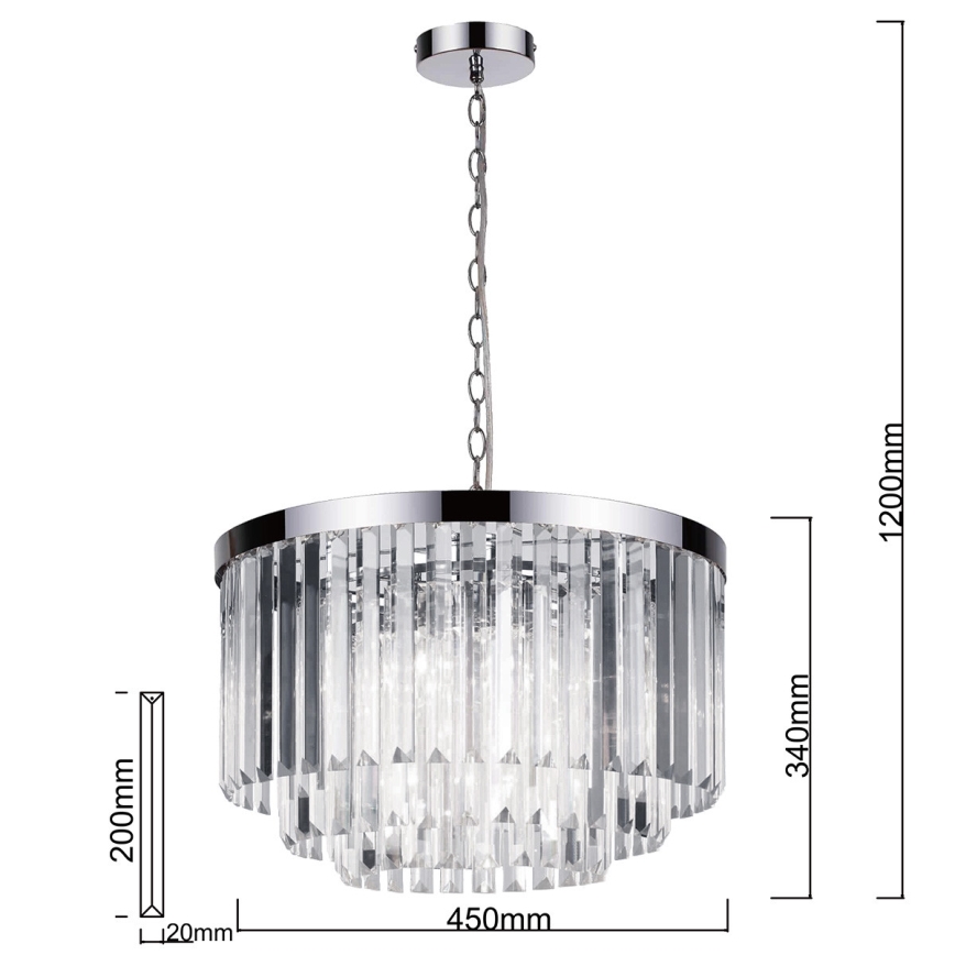 Kronleuchter VETRO mit Kette, 5xE14/60W/230V, glänzender Chrom