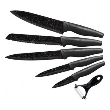 Küchenmesserset 5-teilig + Schäler Marmor/Schwarz