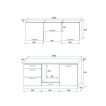 Küchenzeile CELESTE 180 cm Hochglanzweiß