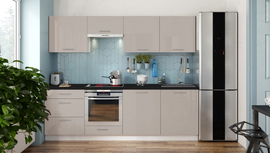 Küchenzeile CELESTE 240 cm glänzend taupe