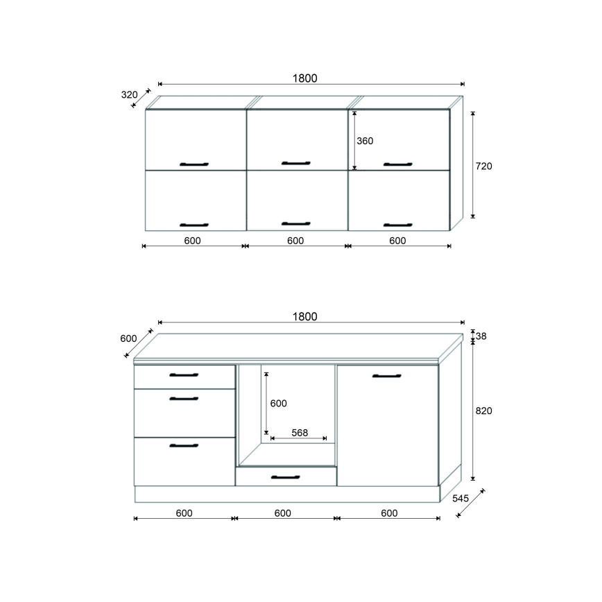 Küchenzeile ELISE 180 cm Graphit