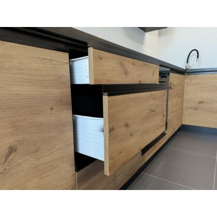 Küchenzeile MARINA 180 cm Eiche Craft / Hochglanz-Schwarz