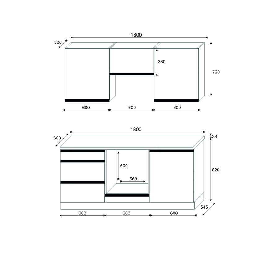 Küchenzeile MARINA 180 cm Eiche Craft