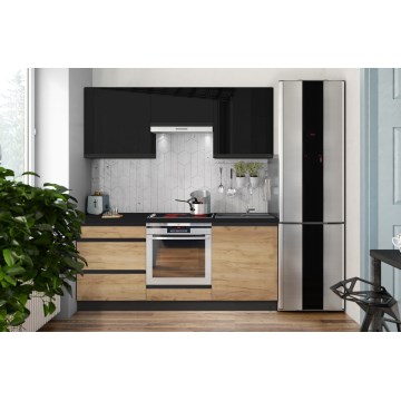 Küchenzeile MARINA 180 cm Eiche Dekor/glänzend schwarz