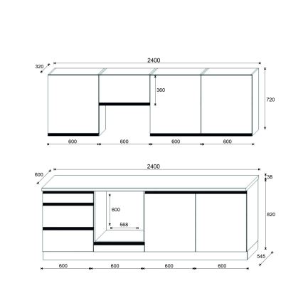 Küchenzeile MARINA 240 cm, Eiche Craft