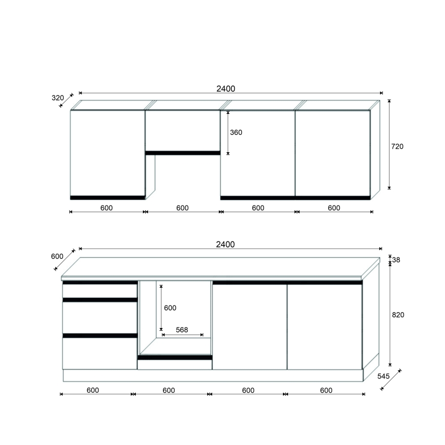 Küchenzeile MARINA 240 cm, Eiche Craft