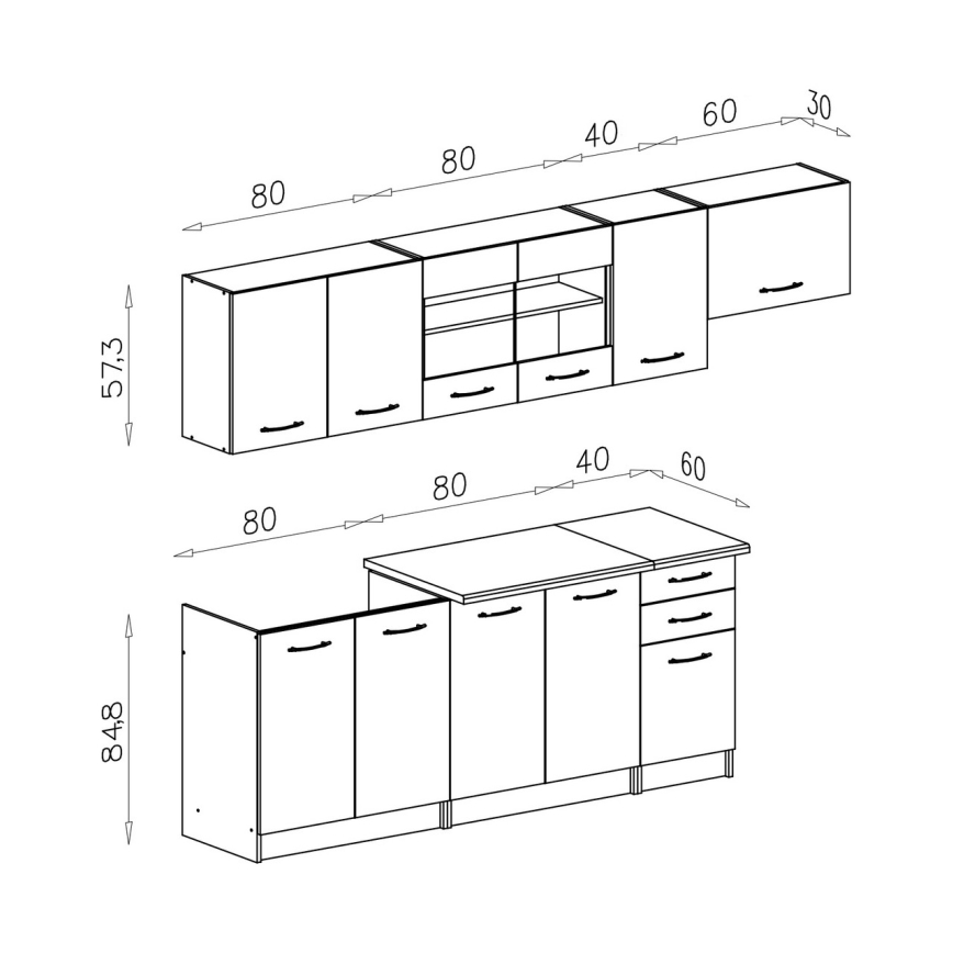 Küchenzeile MARISA 260 cm weiß