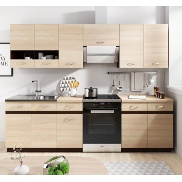 Küchenzeile VALERIA 240 cm braun/Sonoma-Eiche