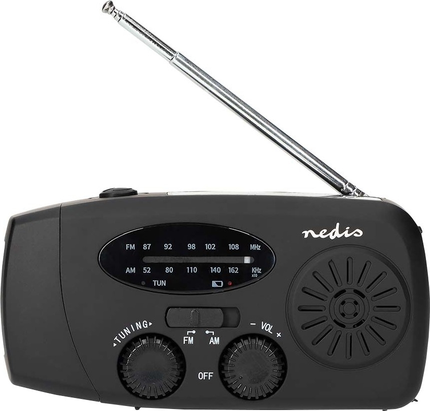 Kurbelbetriebenes AM/FM-Radio mit Solarpanel und integrierter LED-Taschenlampe, 2000-mAh-Akku