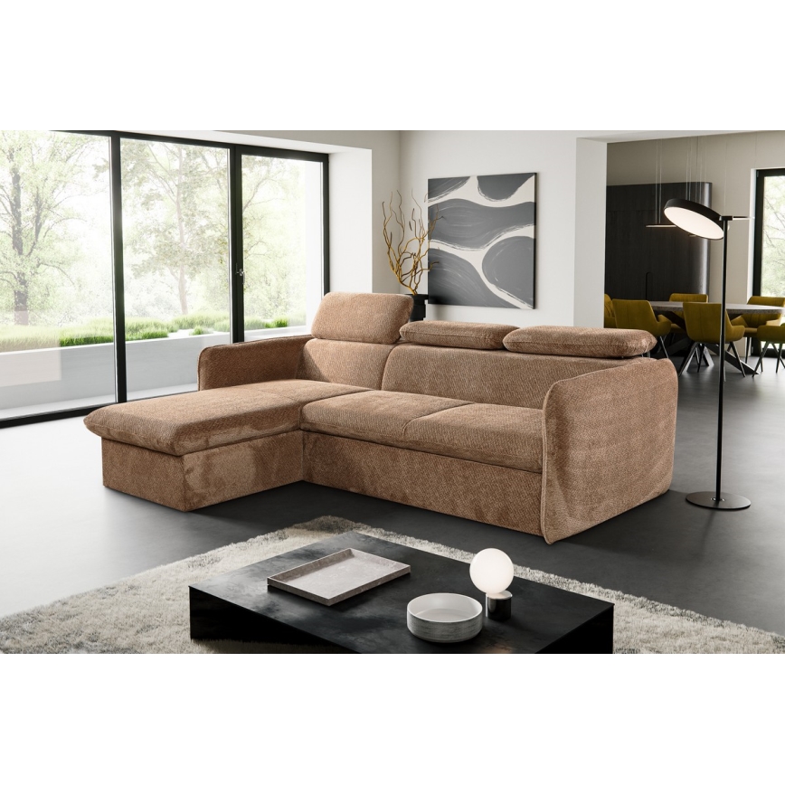 L-förmige, klappbare Eck-Sitzgruppe mit Stauraum BEJA beige links