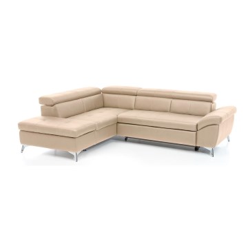 L-förmiges Klapp-Ecksofa aus Leder SALERNO II links beige