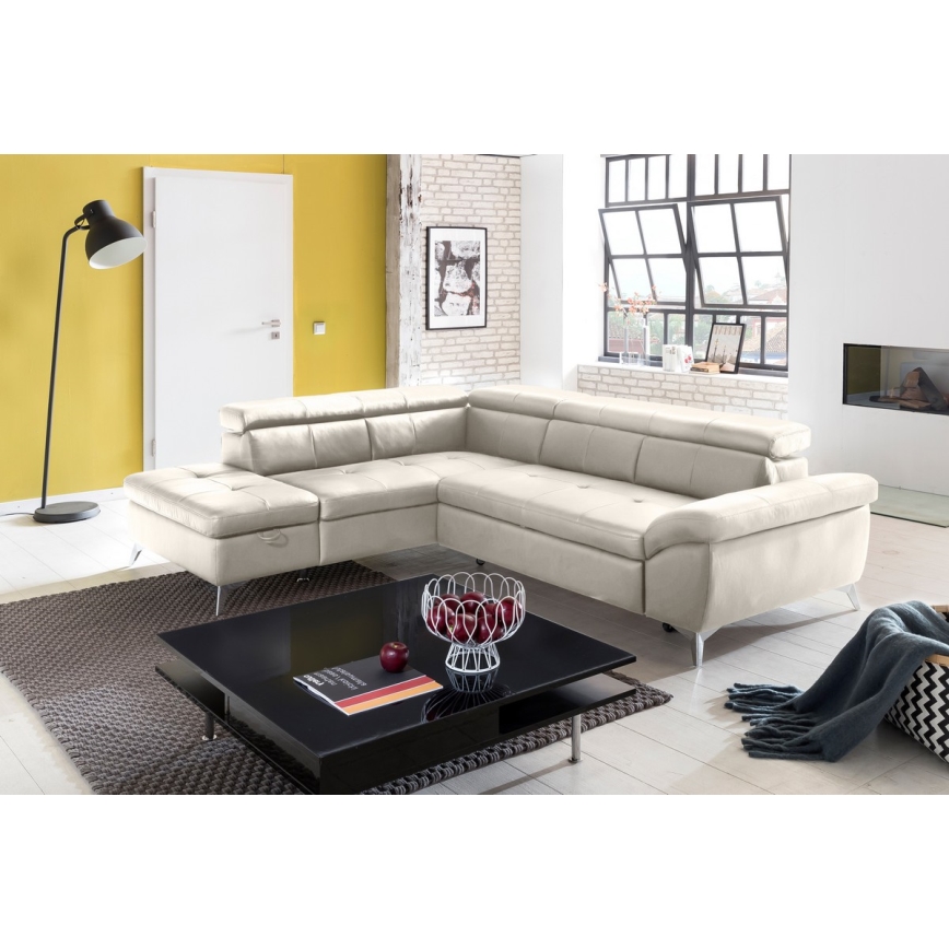 L-förmiges Klapp-Ecksofa aus Leder SALERNO II links beige