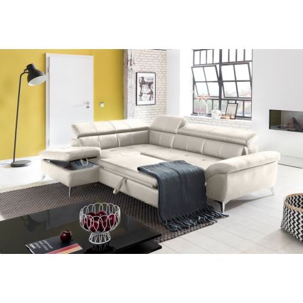 L-förmiges Klapp-Ecksofa aus Leder SALERNO II links beige