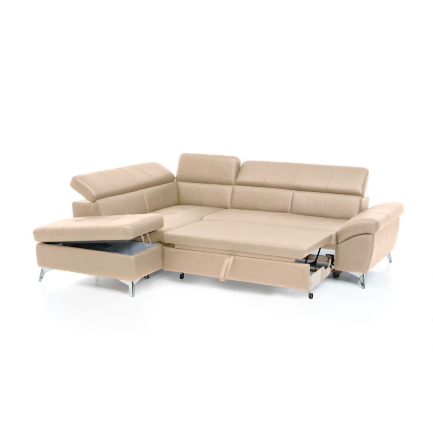 L-förmiges Klapp-Ecksofa aus Leder SALERNO II links beige