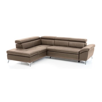 L-förmiges Klapp-Ecksofa aus Leder SALERNO II links braun