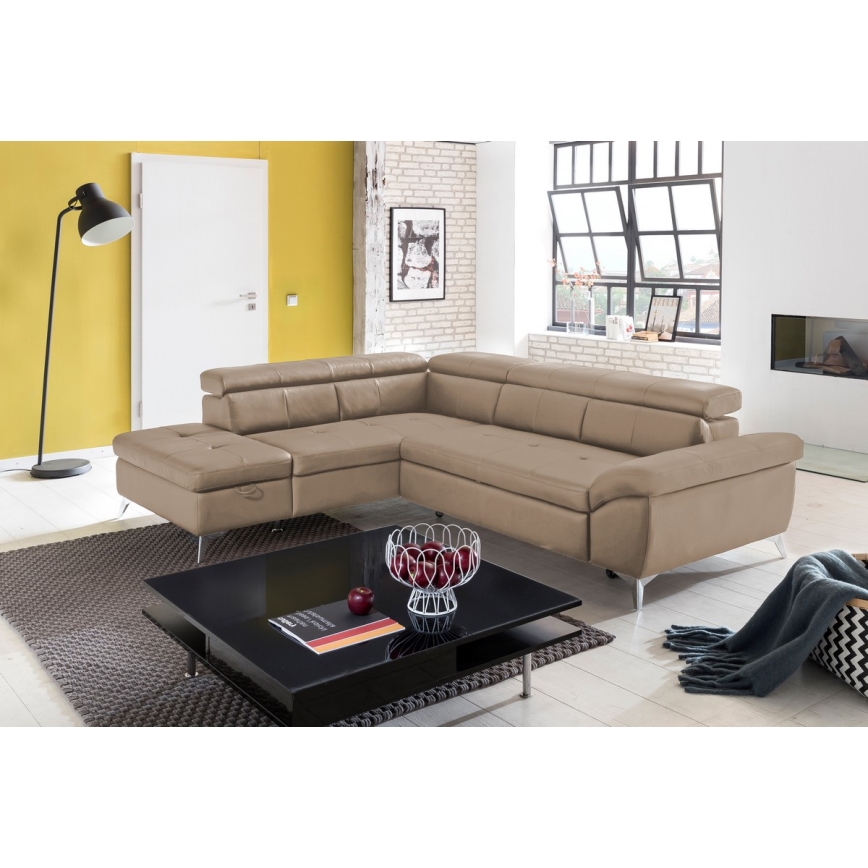 L-förmiges Klapp-Ecksofa aus Leder SALERNO II links braun