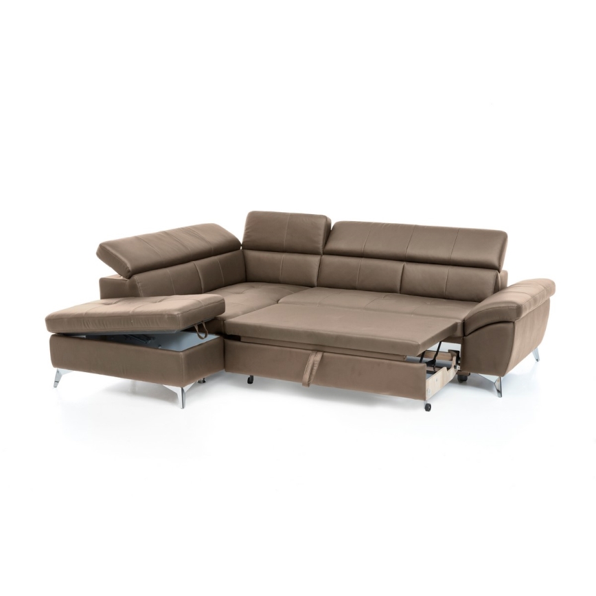 L-förmiges Klapp-Ecksofa aus Leder SALERNO II links braun