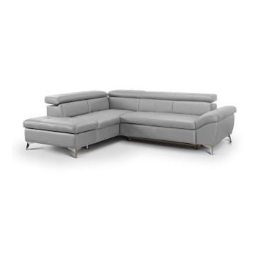 L-förmiges Klapp-Ecksofa aus Leder SALERNO II links grau