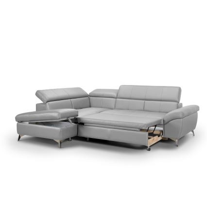 L-förmiges Klapp-Ecksofa aus Leder SALERNO II links grau