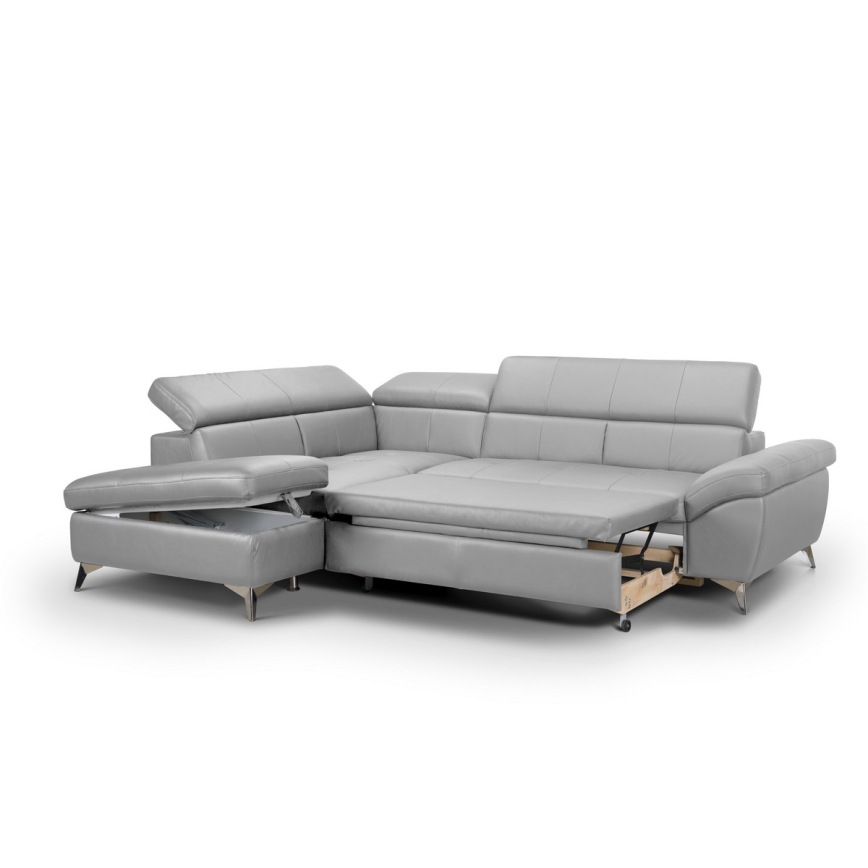 L-förmiges Klapp-Ecksofa aus Leder SALERNO II links grau