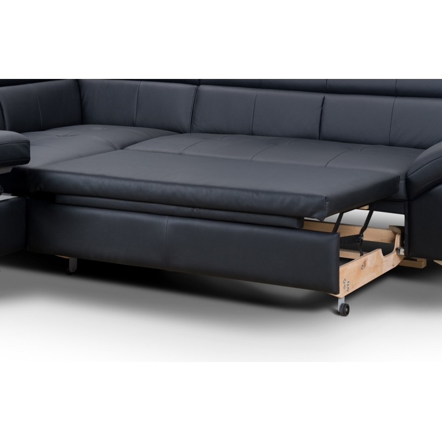 L-förmiges Klapp-Ecksofa aus Leder SALERNO II links schwarz