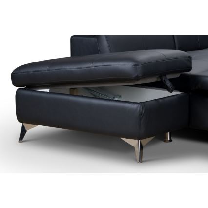 L-förmiges Klapp-Ecksofa aus Leder SALERNO II links schwarz