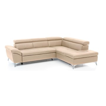 L-förmiges Klapp-Ecksofa aus Leder SALERNO II rechts beige