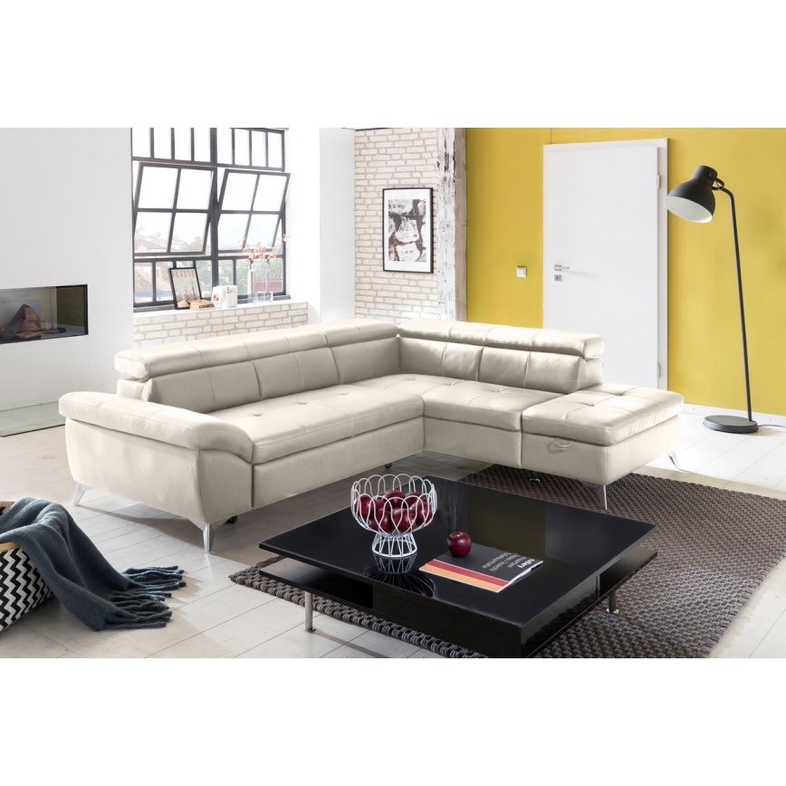 L-förmiges Klapp-Ecksofa aus Leder SALERNO II rechts beige