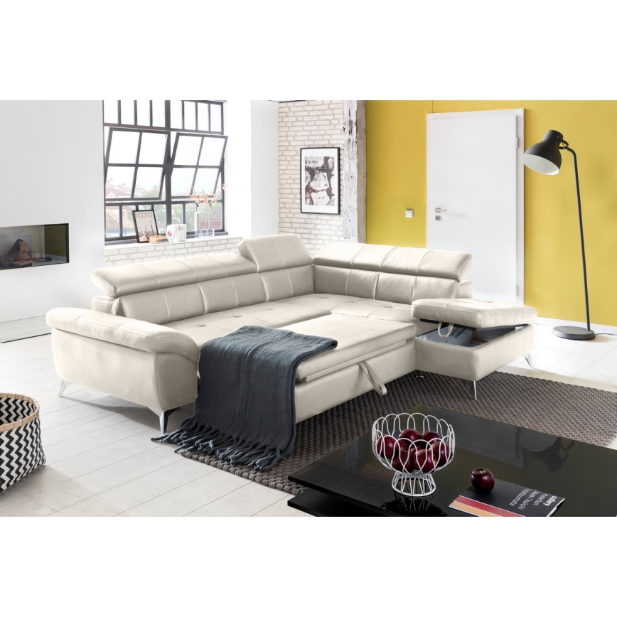 L-förmiges Klapp-Ecksofa aus Leder SALERNO II rechts beige