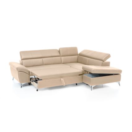 L-förmiges Klapp-Ecksofa aus Leder SALERNO II rechts beige