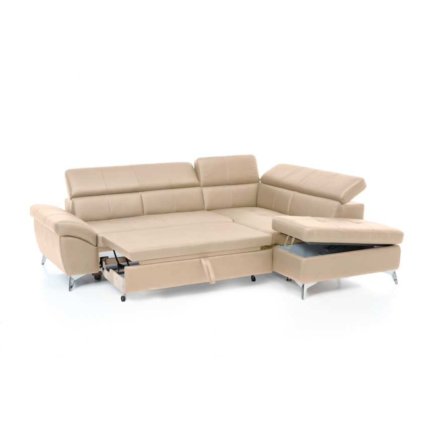L-förmiges Klapp-Ecksofa aus Leder SALERNO II rechts beige