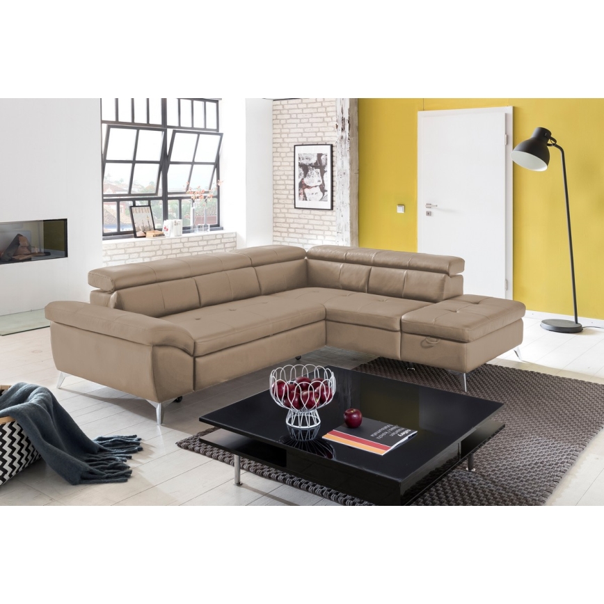 L-förmiges Klapp-Ecksofa aus Leder SALERNO II rechts braun