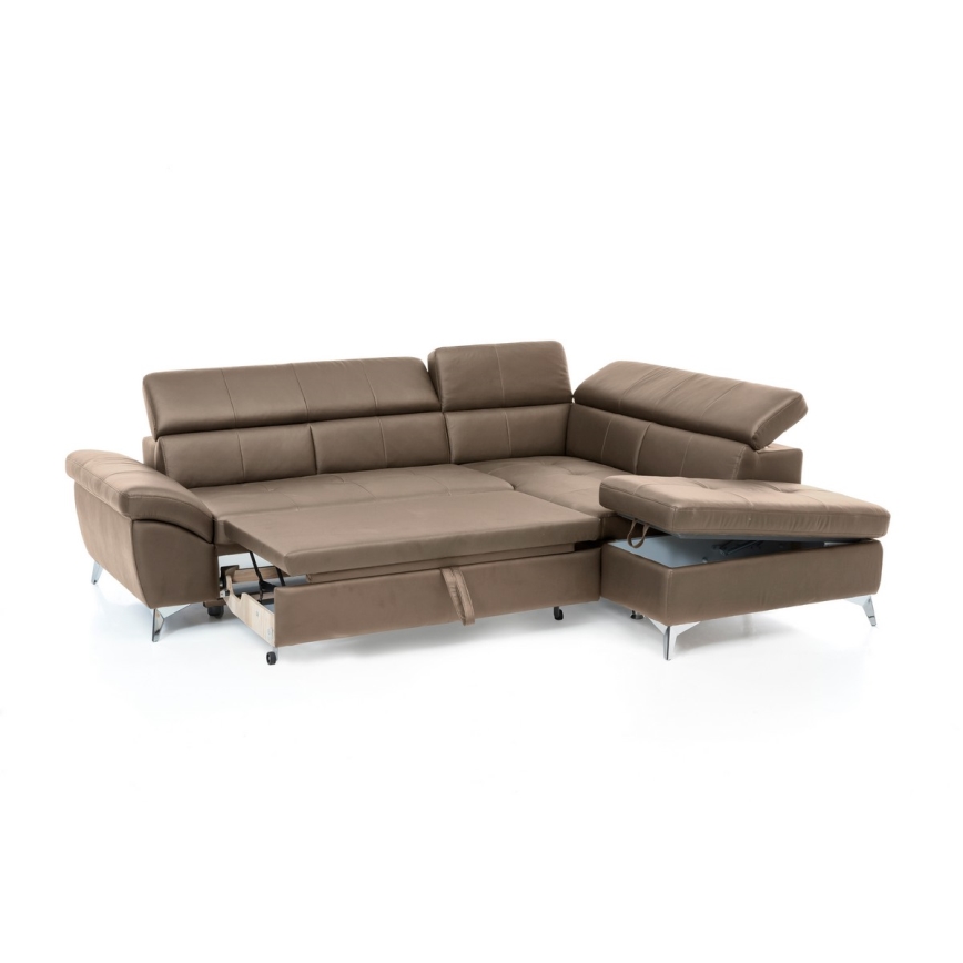 L-förmiges Klapp-Ecksofa aus Leder SALERNO II rechts braun