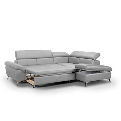 L-förmiges Klapp-Ecksofa aus Leder SALERNO II rechts grau