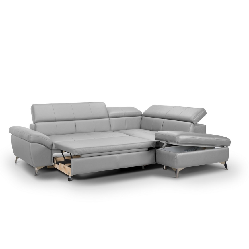 L-förmiges Klapp-Ecksofa aus Leder SALERNO II rechts grau