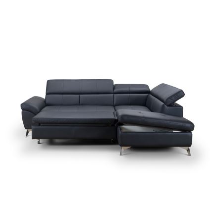 L-förmiges Klapp-Ecksofa aus Leder SALERNO II rechts schwarz