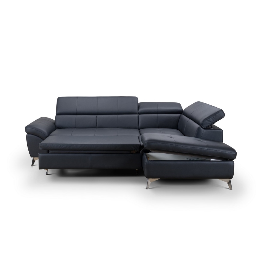 L-förmiges Klapp-Ecksofa aus Leder SALERNO II rechts schwarz